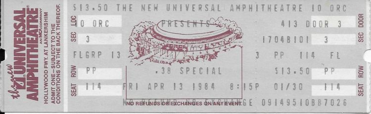 38 Special show ticket with Golden Earring April 13 1984 Los Angeles - Universal AmphiTheater